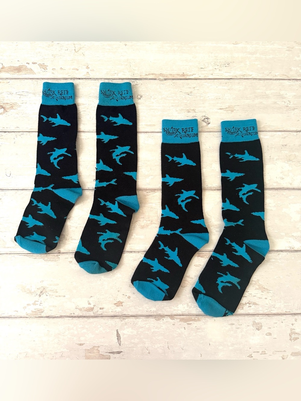 Sharks Socks Knee High Crew Socks Blue Black 2 Pair Shark Reed Aquarium